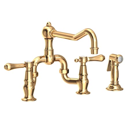 Newport Brass Kitchen Bridge Faucet With Side Spray, Brass 9453-1-03N